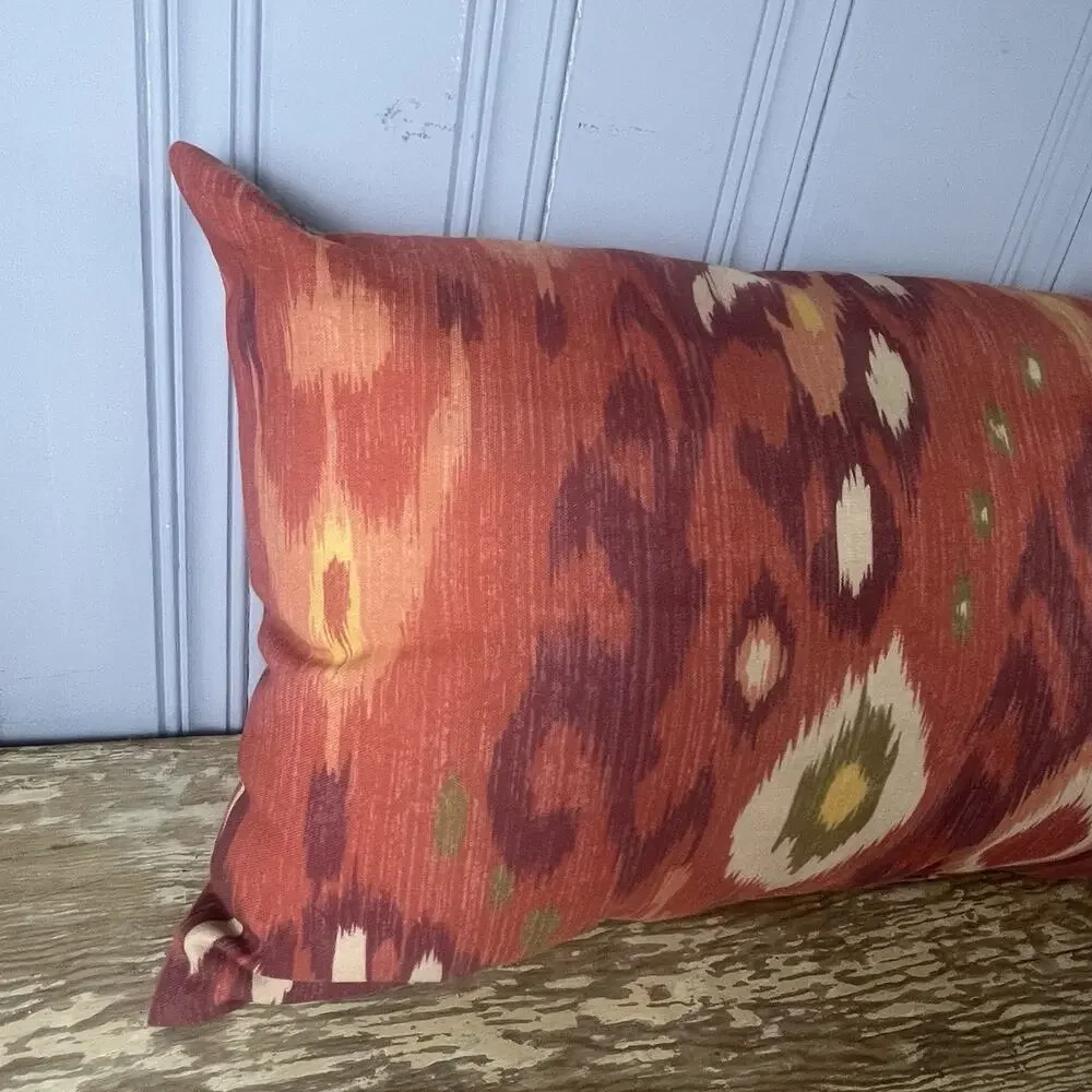 Pottery Barn Ikat Lumbar Pillow 26x18 Boho Global Coral Accent Pillow Southwest